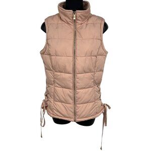Calvin Klein Women XS Extra Small Quilt Puffer Vest Blush Pink Tie Lace Side EUC